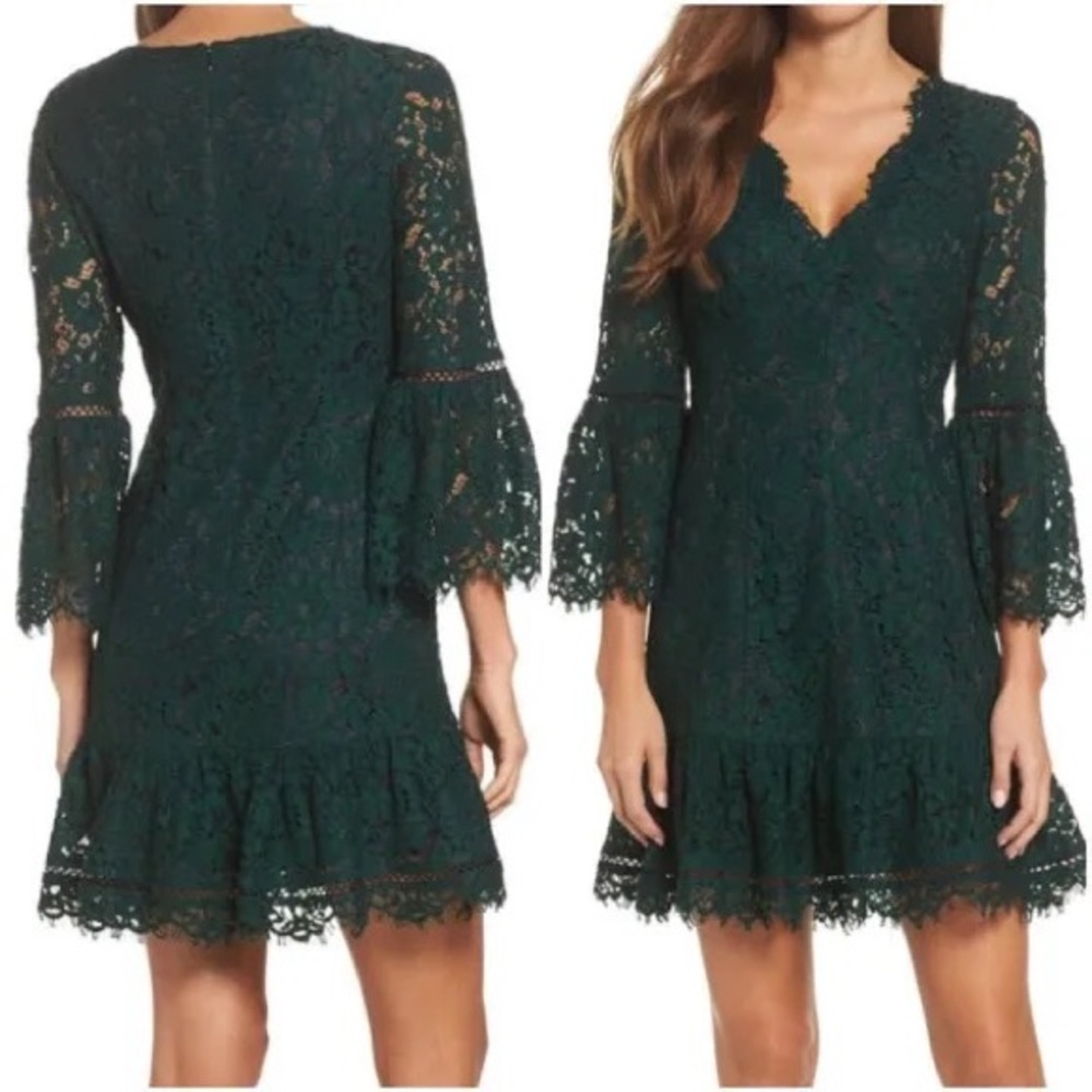 Eliza J dark green lace dress